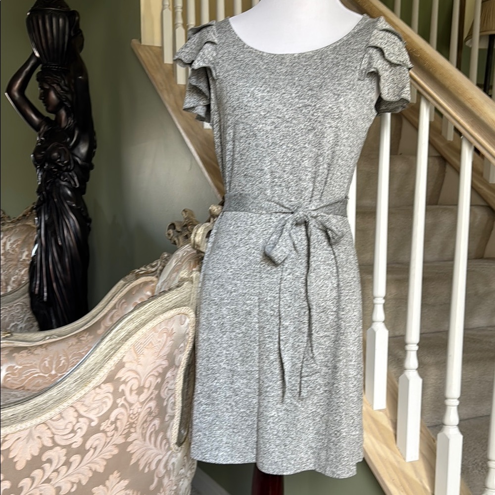 LOFT Gray Sheath Dress with Flutter Cap Sleeves
